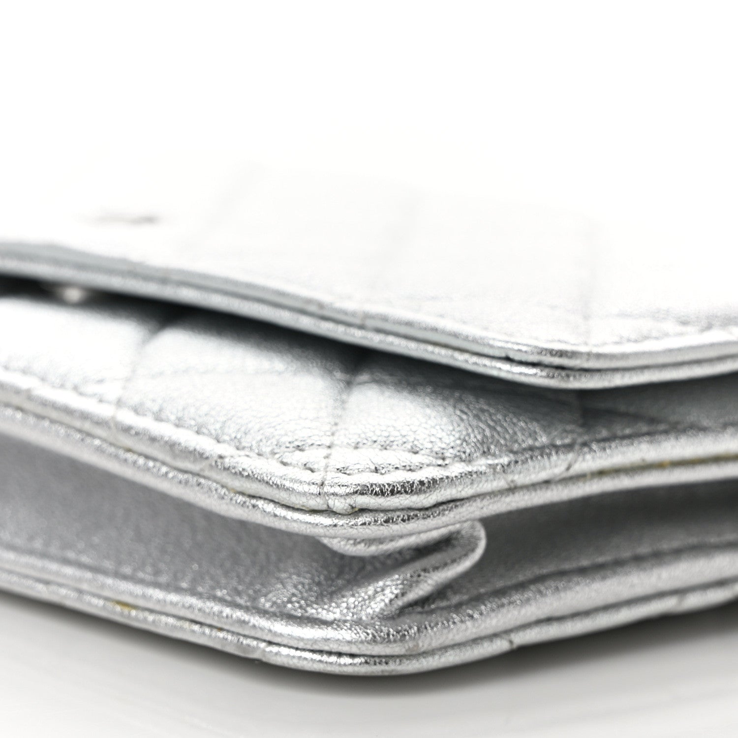 Chanel Metallic Lambskin Quilted Wallet On Chain WOC Silver 10 of 11