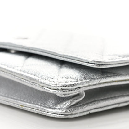 Chanel Metallic Lambskin Quilted Wallet On Chain WOC Silver 10 of 11