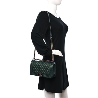 Chanel Iridescent Goatskin Quilted Medium Boy Flap Green 3 of 9