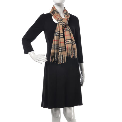 Burberry Cashmere Nova Check Fringe Scarf Camel 2 of 6