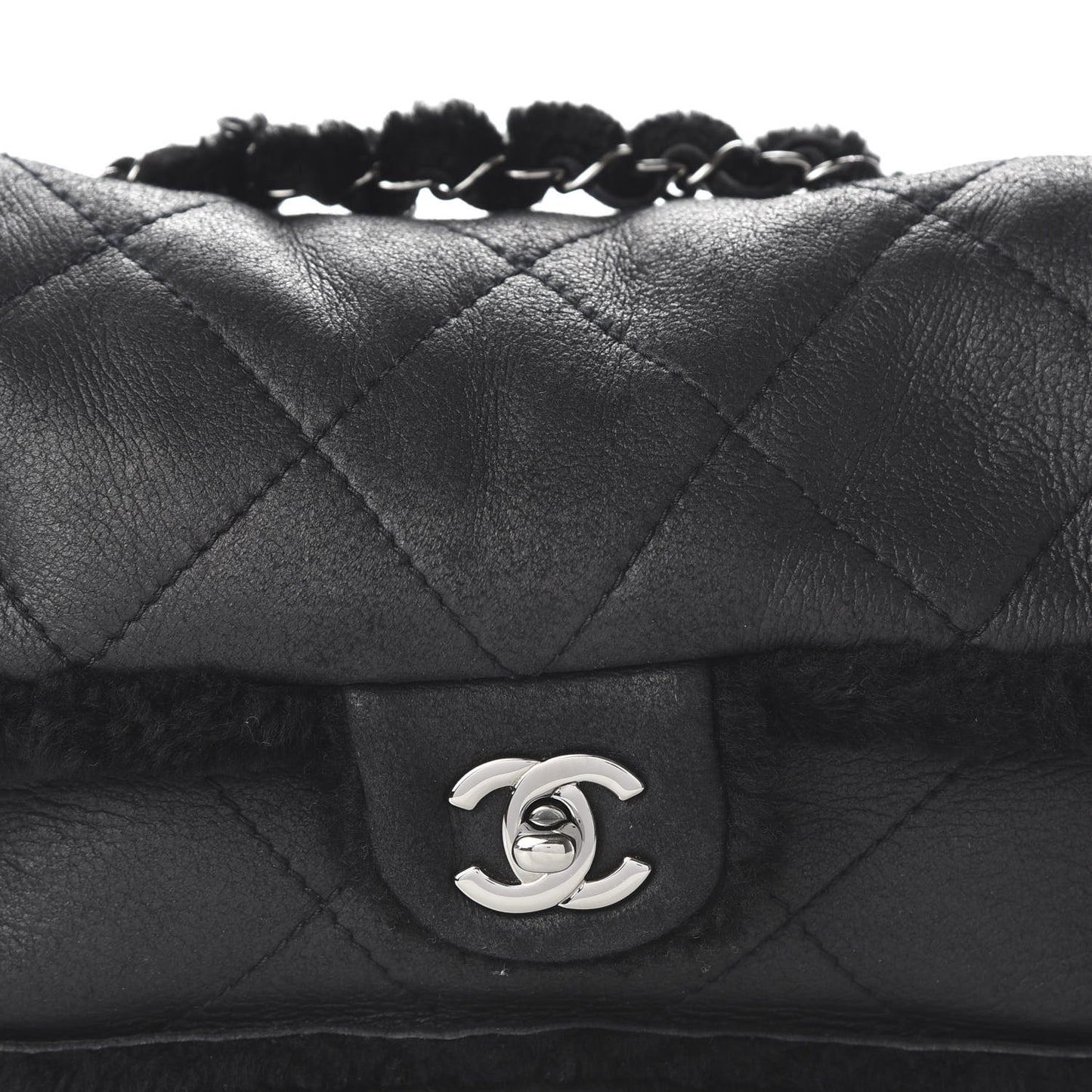 Shearling Quilted Medium Single Flap Black