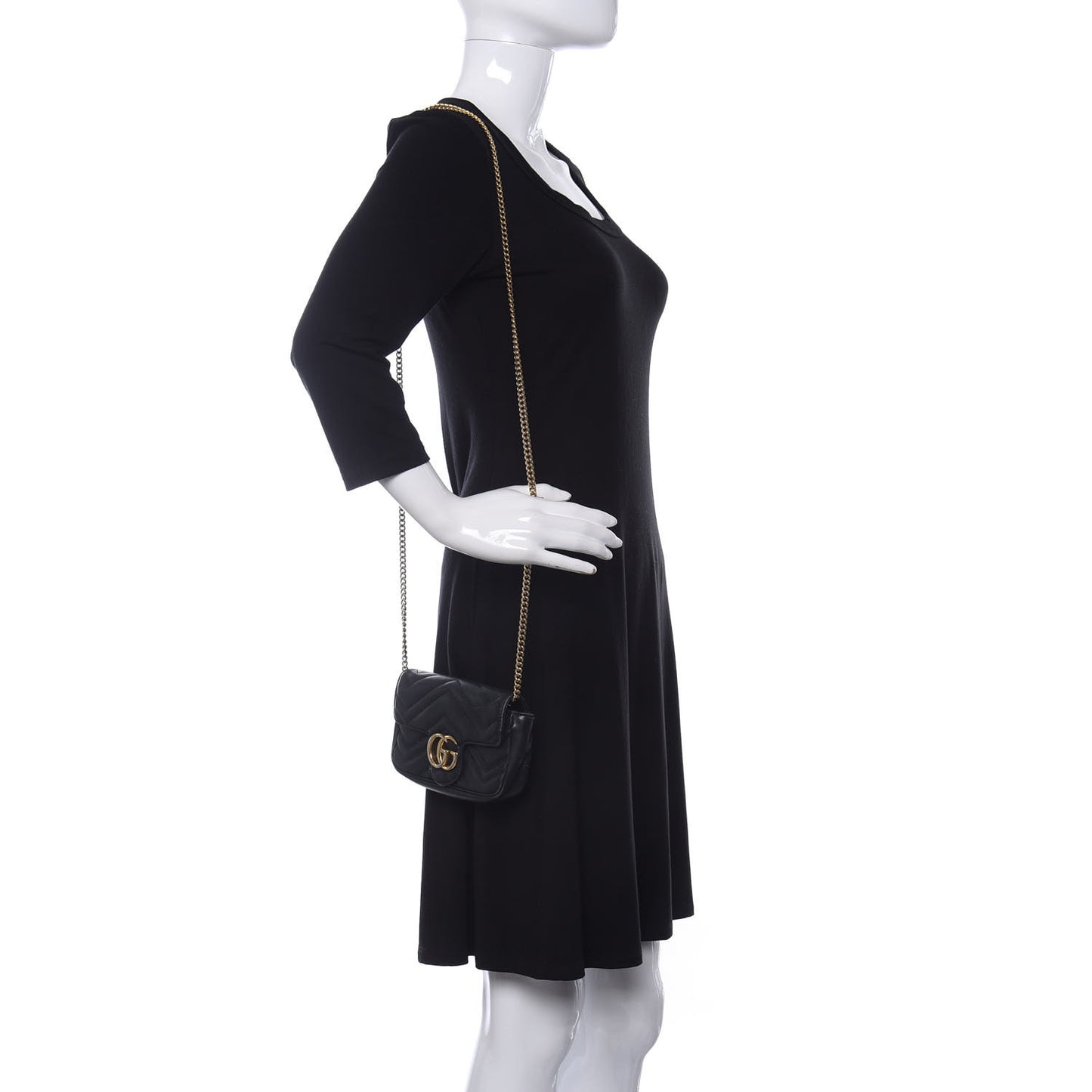Calfskin Matelasse Super Mini GG Marmont Shoulder Bag Black