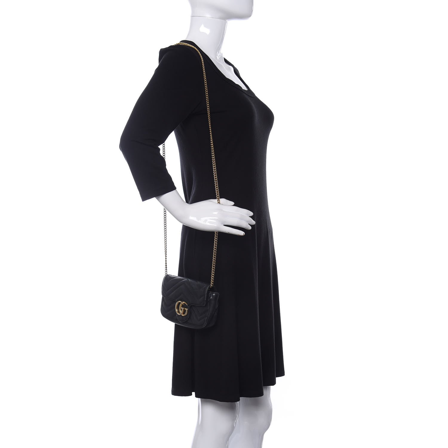 Gucci Calfskin Matelasse Super Mini GG Marmont Shoulder Bag Black 2 of 16