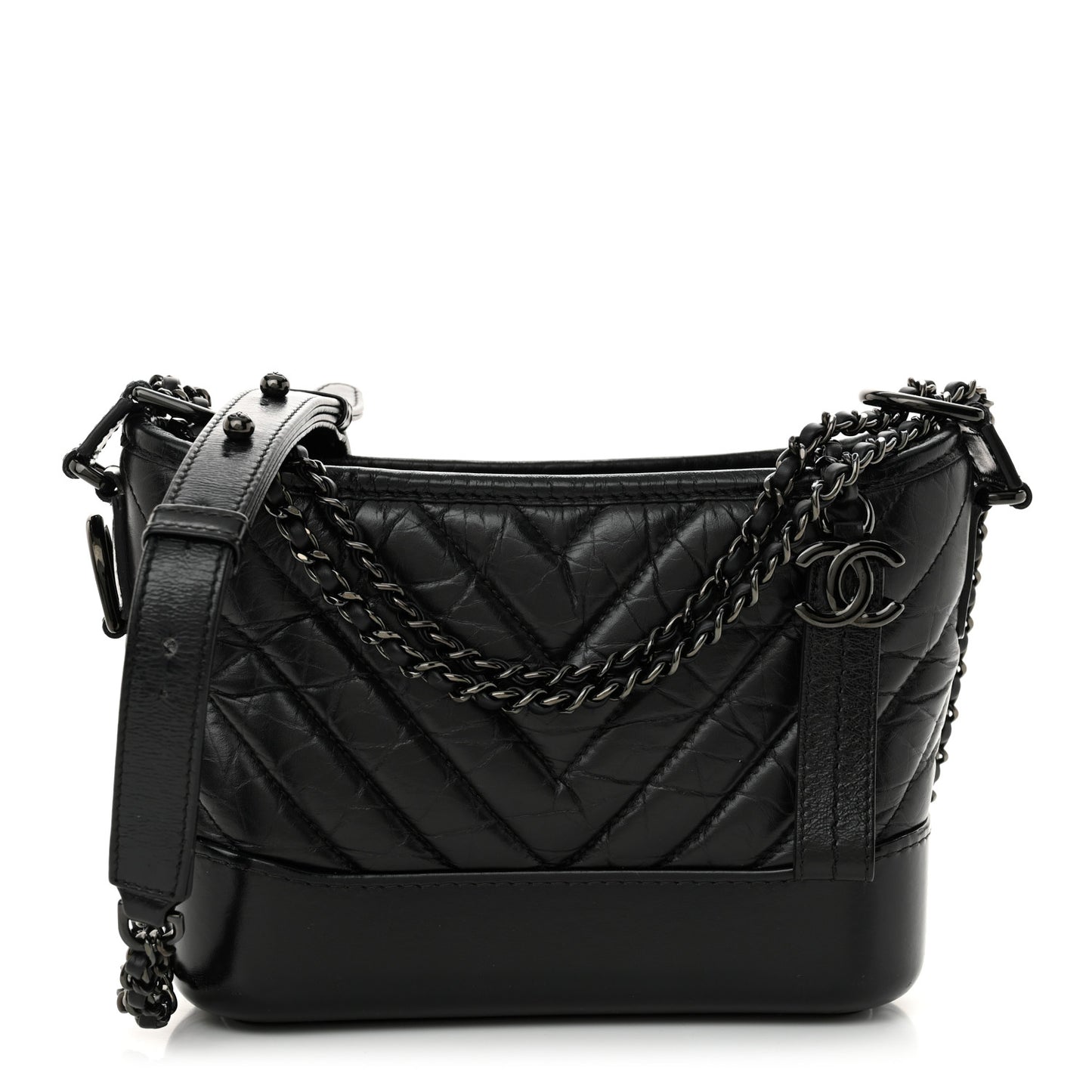 Aged Calfskin Chevron Quilted Small Gabrielle Hobo So Black