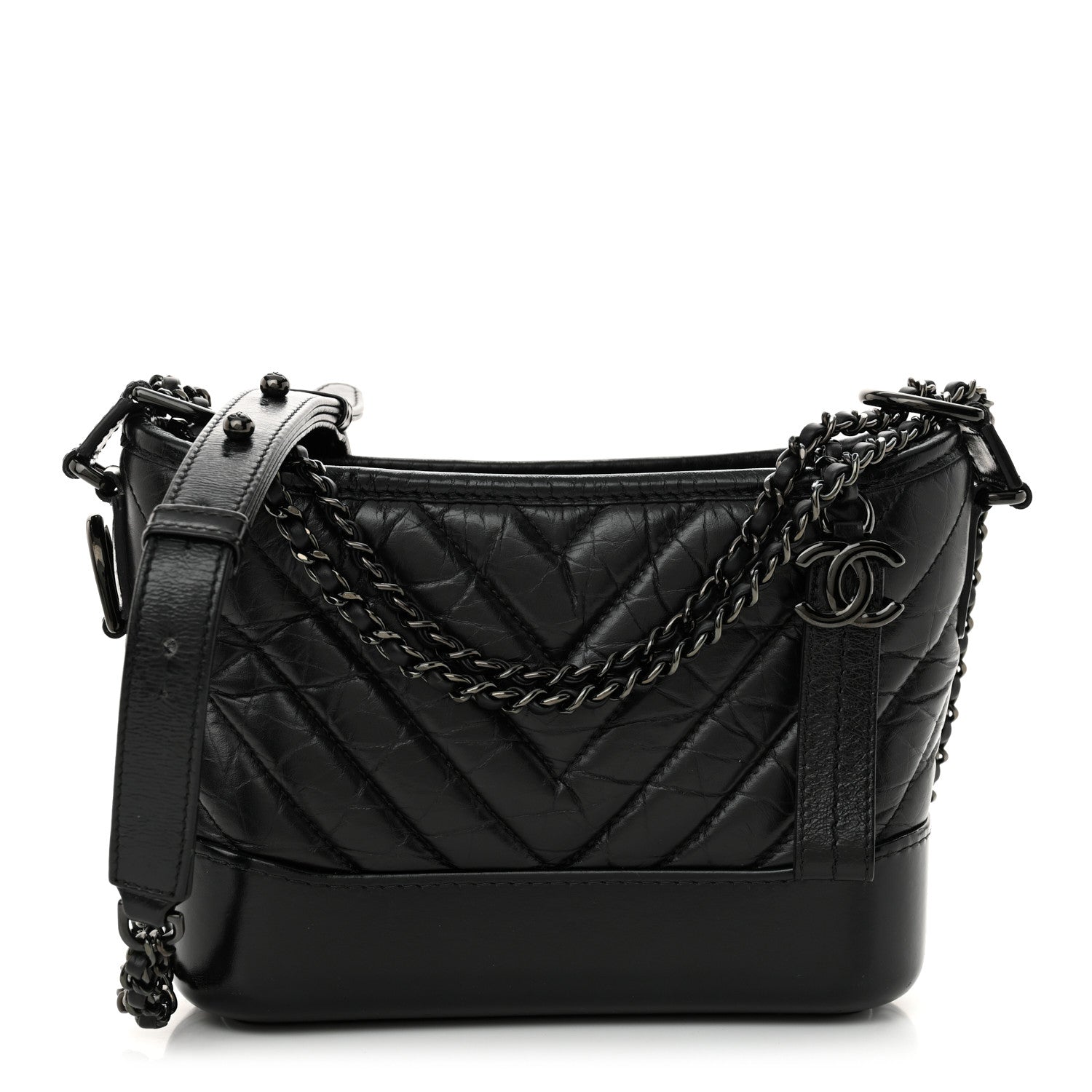 Chanel Aged Calfskin Chevron Quilted Small Gabrielle Hobo So Black 1 of 11