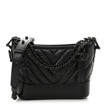 Chanel Aged Calfskin Chevron Quilted Small Gabrielle Hobo So Black 1 of 11