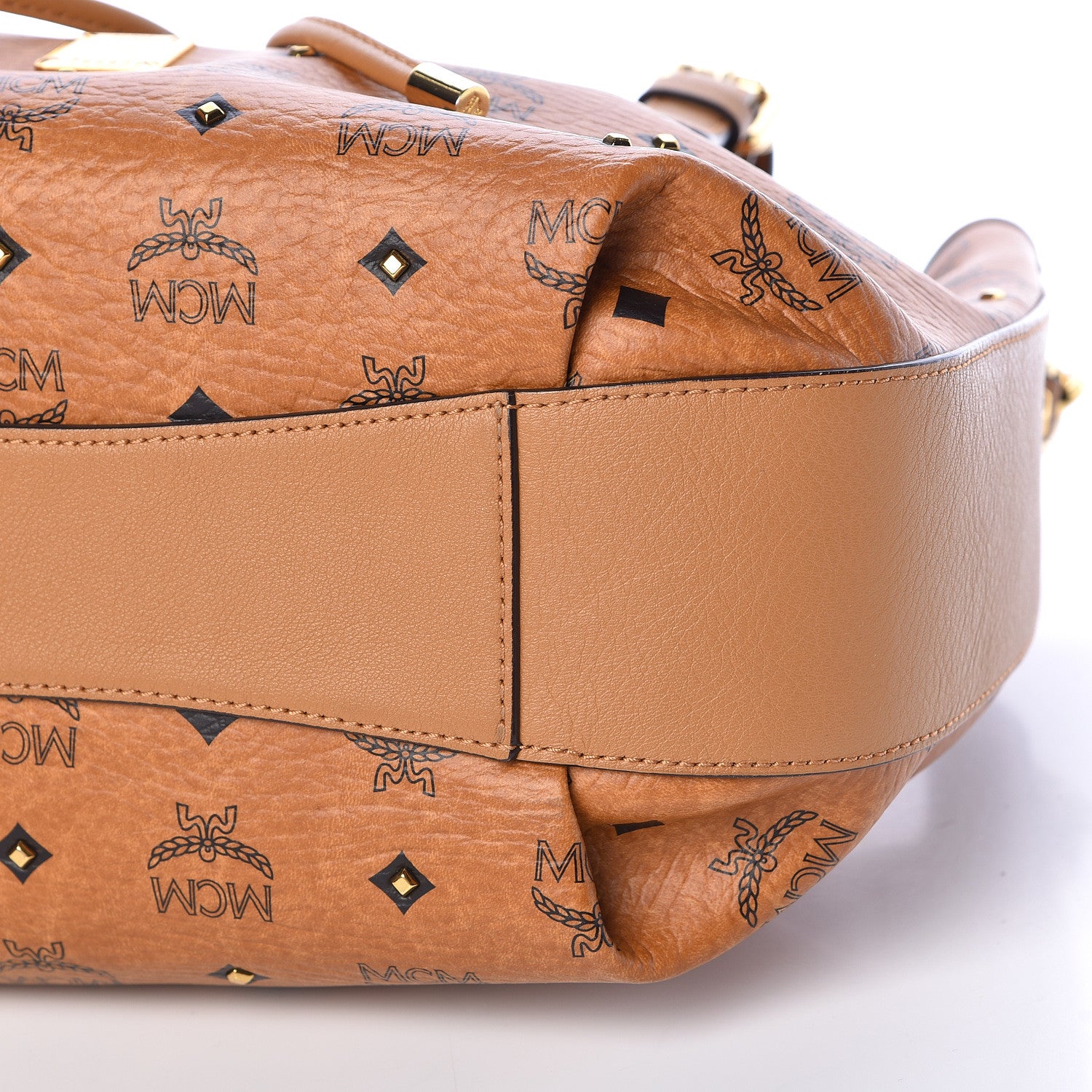 MCM Visetos Studded Small Drawstring Shopper Cognac 16 of 16