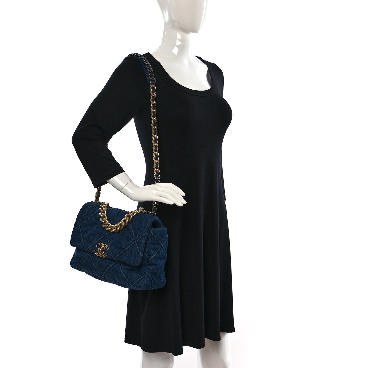 Denim Quilted Large Chanel 19 Flap Blue