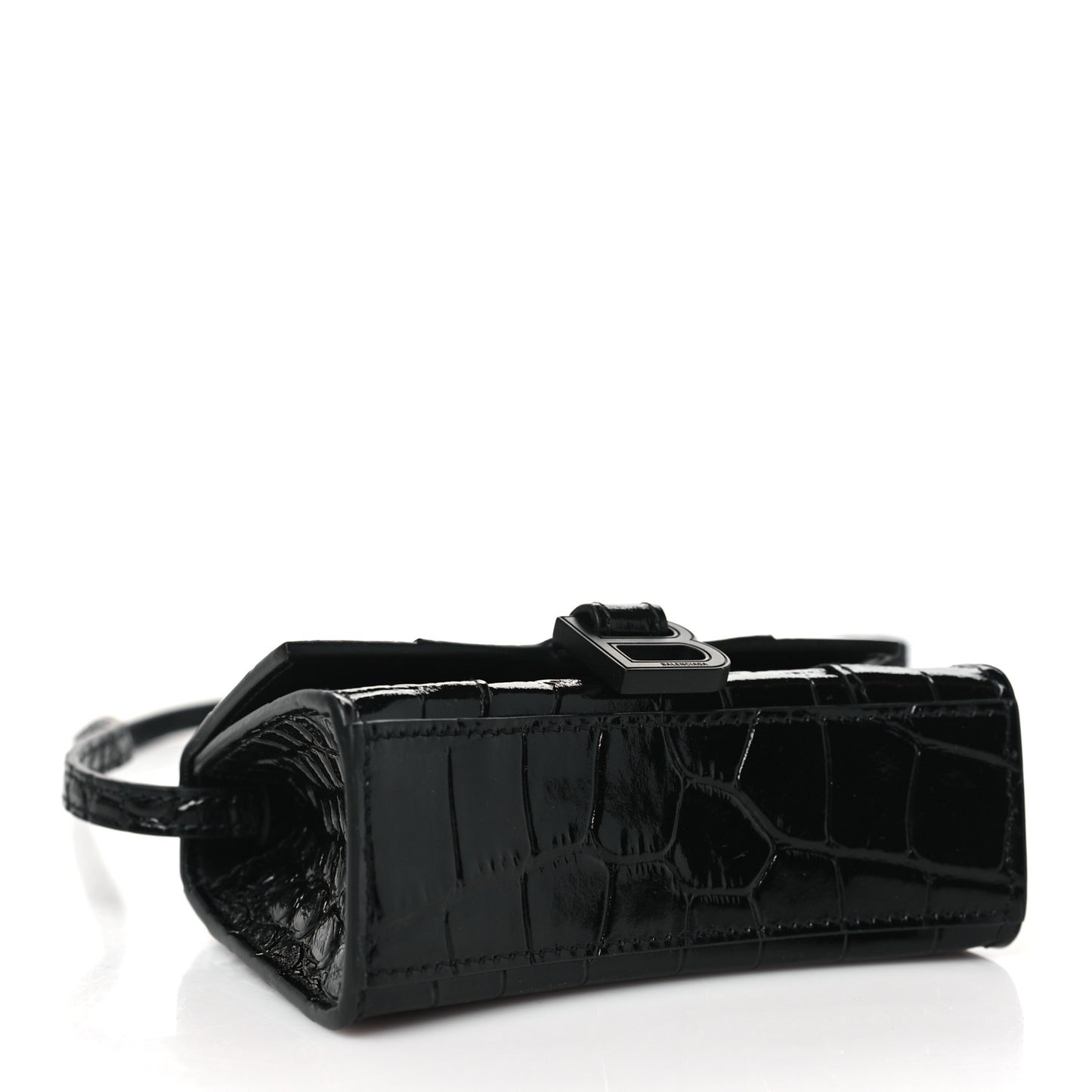 Shiny Calfskin Monochrome Crocodile Embossed Hourglass Top Handle Bag Mini Black