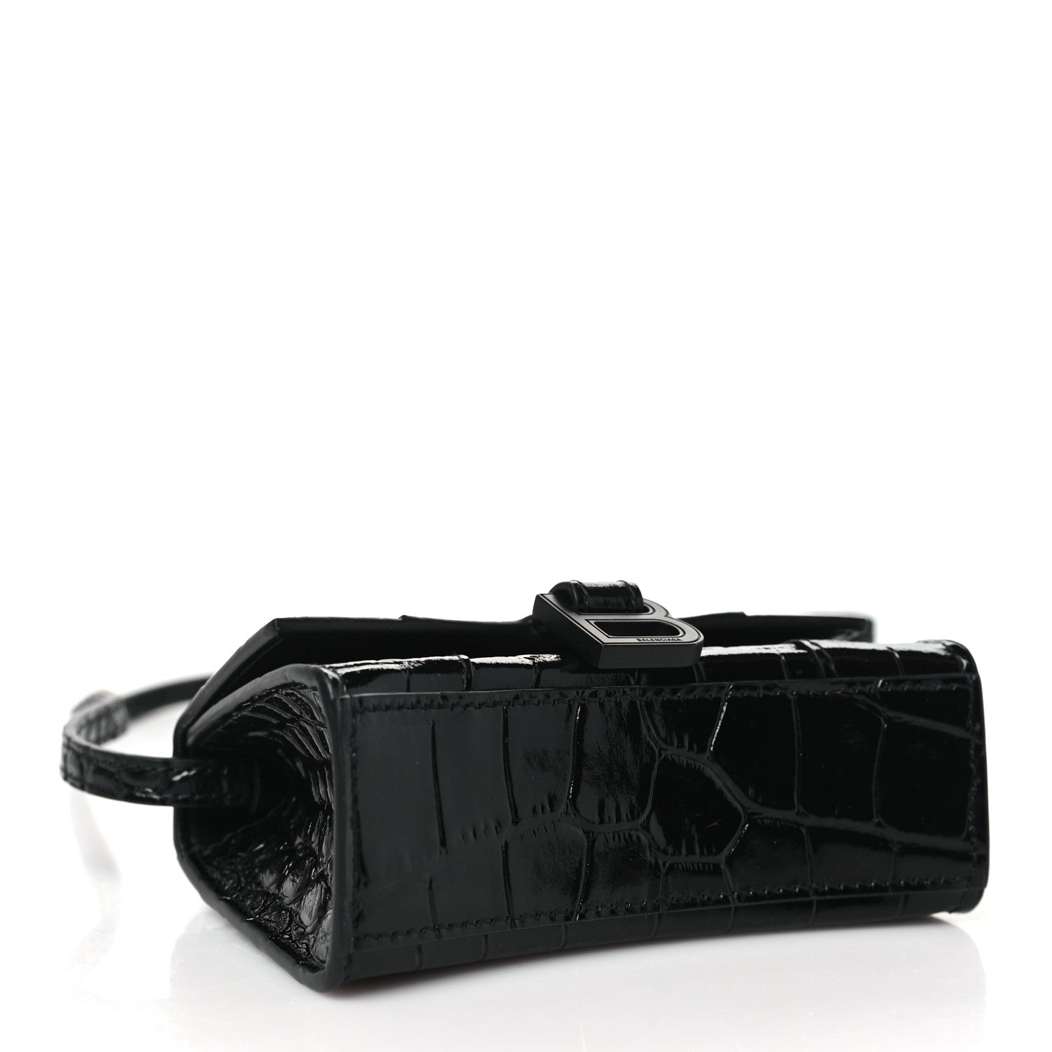 Balenciaga Shiny Calfskin Monochrome Crocodile Embossed Hourglass Top Handle Bag Mini Black 4 of 9