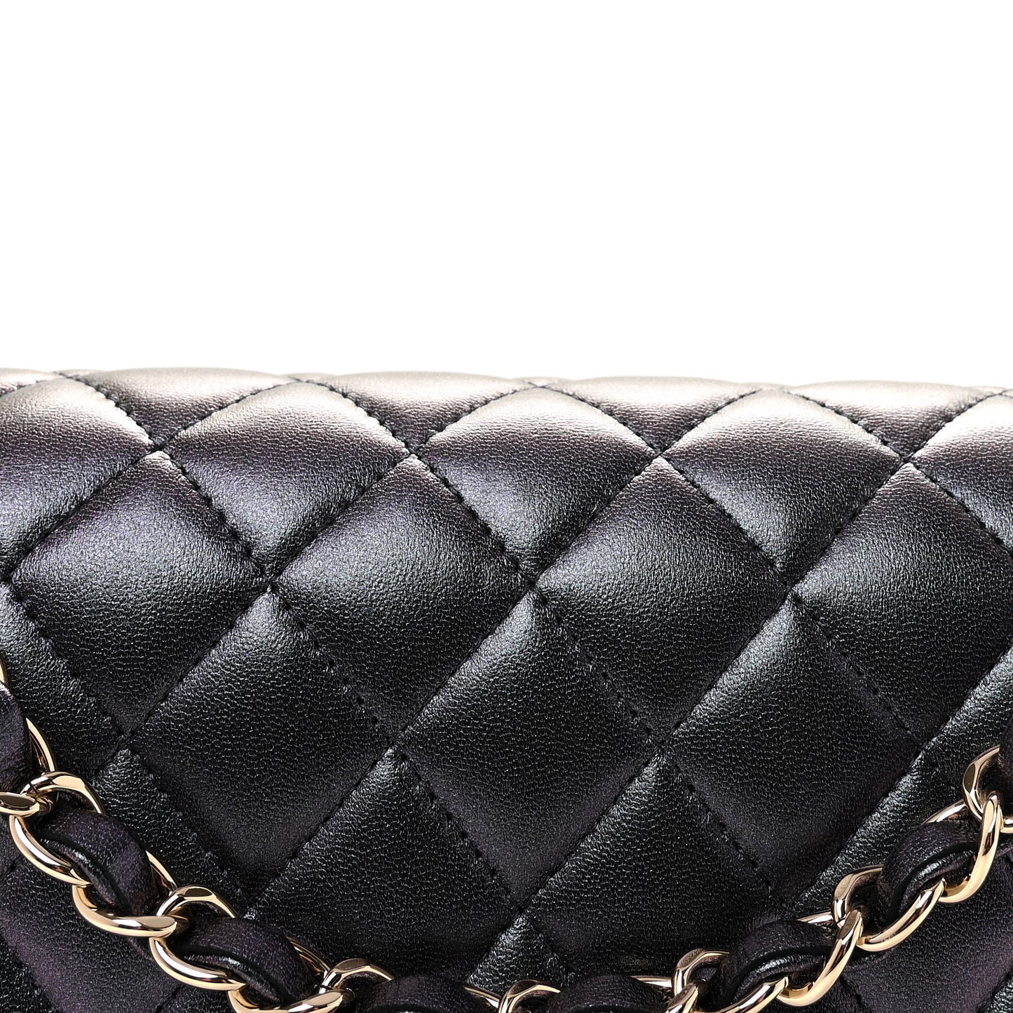 Iridescent Lambskin Quilted Medium Double Flap Black