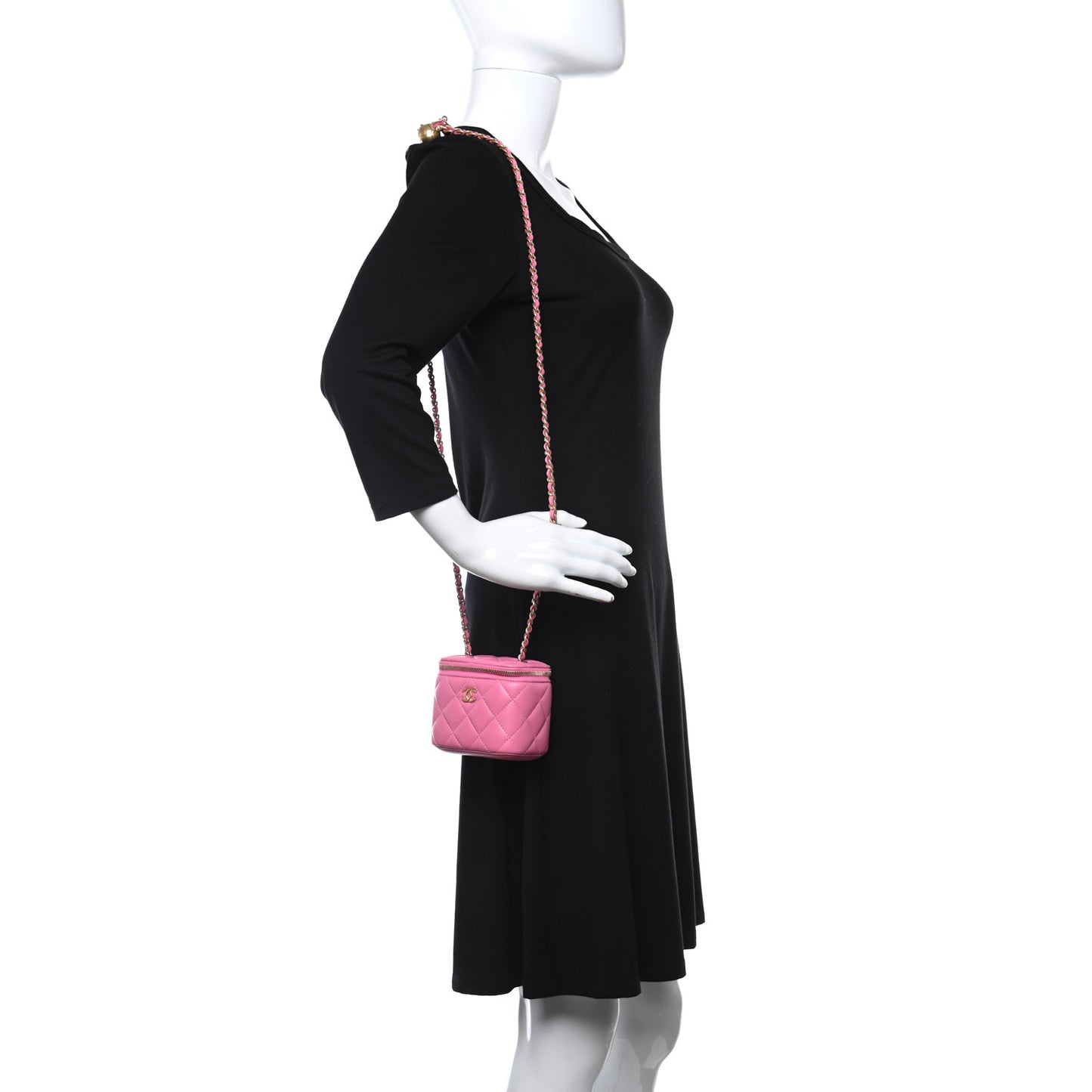 Lambskin Quilted Pearl Crush Mini Vanity Case With Chain Pink