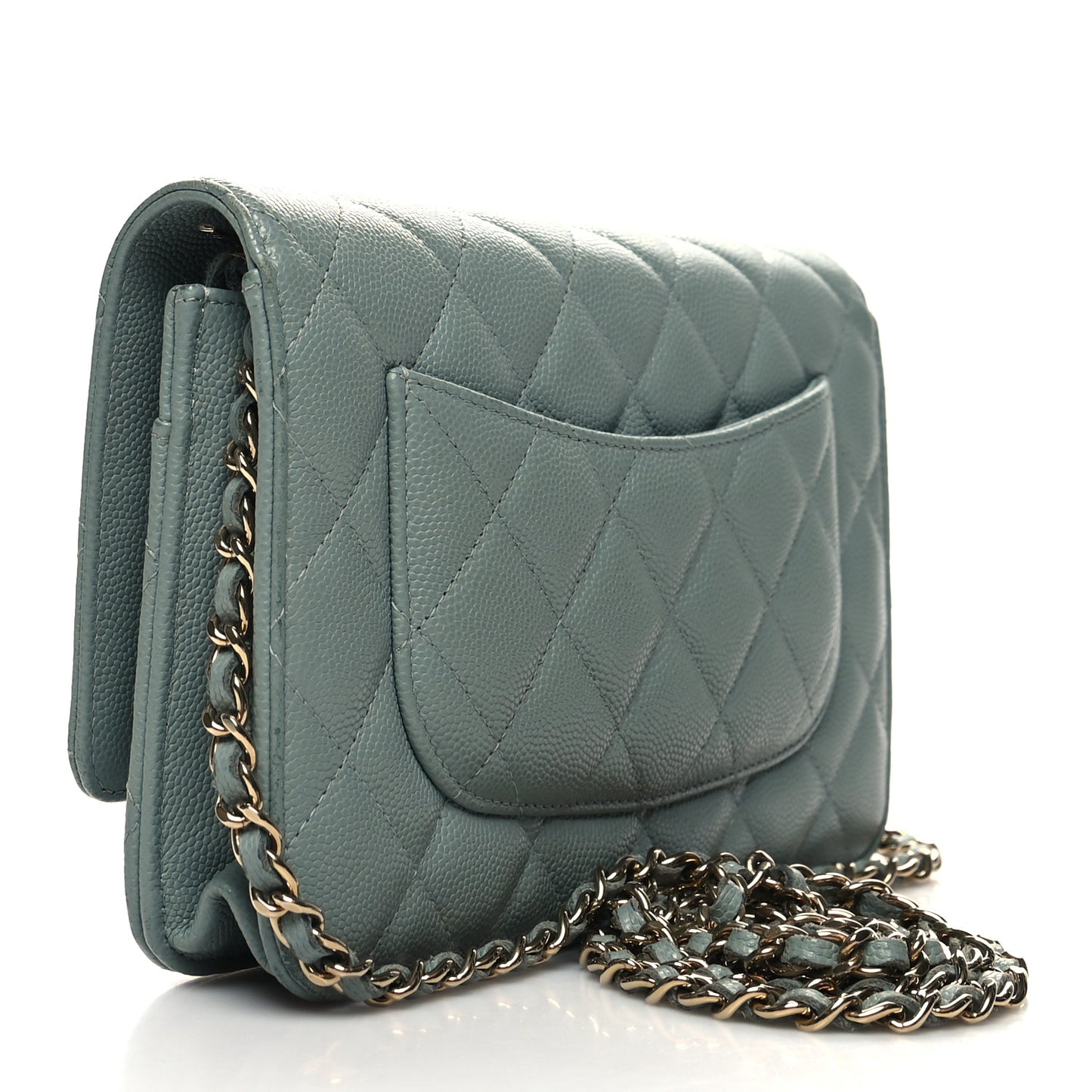 Caviar Quilted Wallet on Chain WOC Light Blue