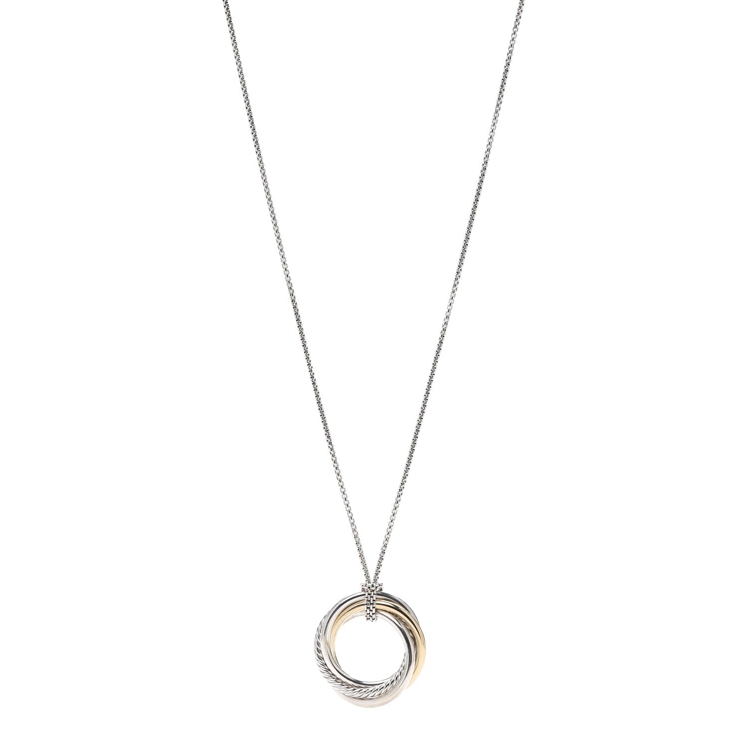David Yurman Sterling Silver 14K Yellow Gold 37mm Crossover Pendant Necklace 1 of 5