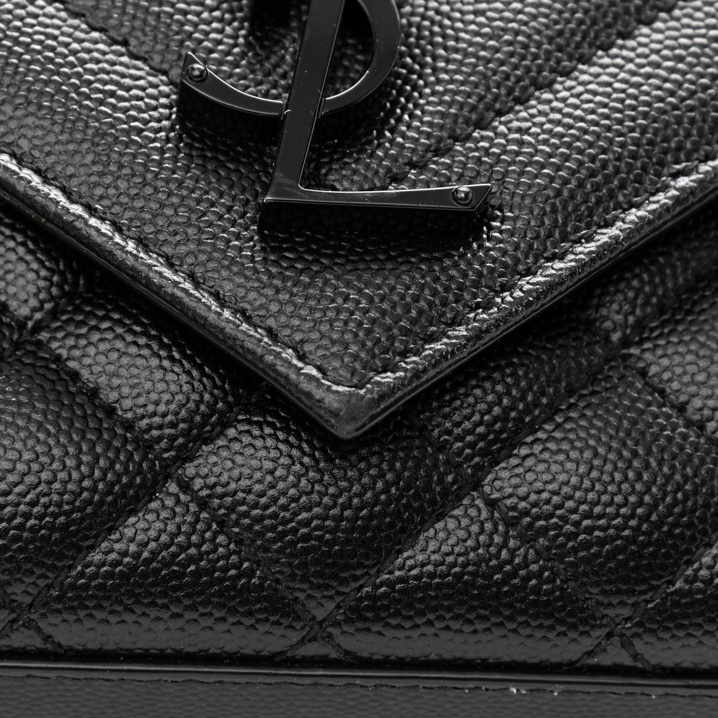 Grain De Poudre Textured Mixed Matelasse Triquilt Small Monogram Satchel Black