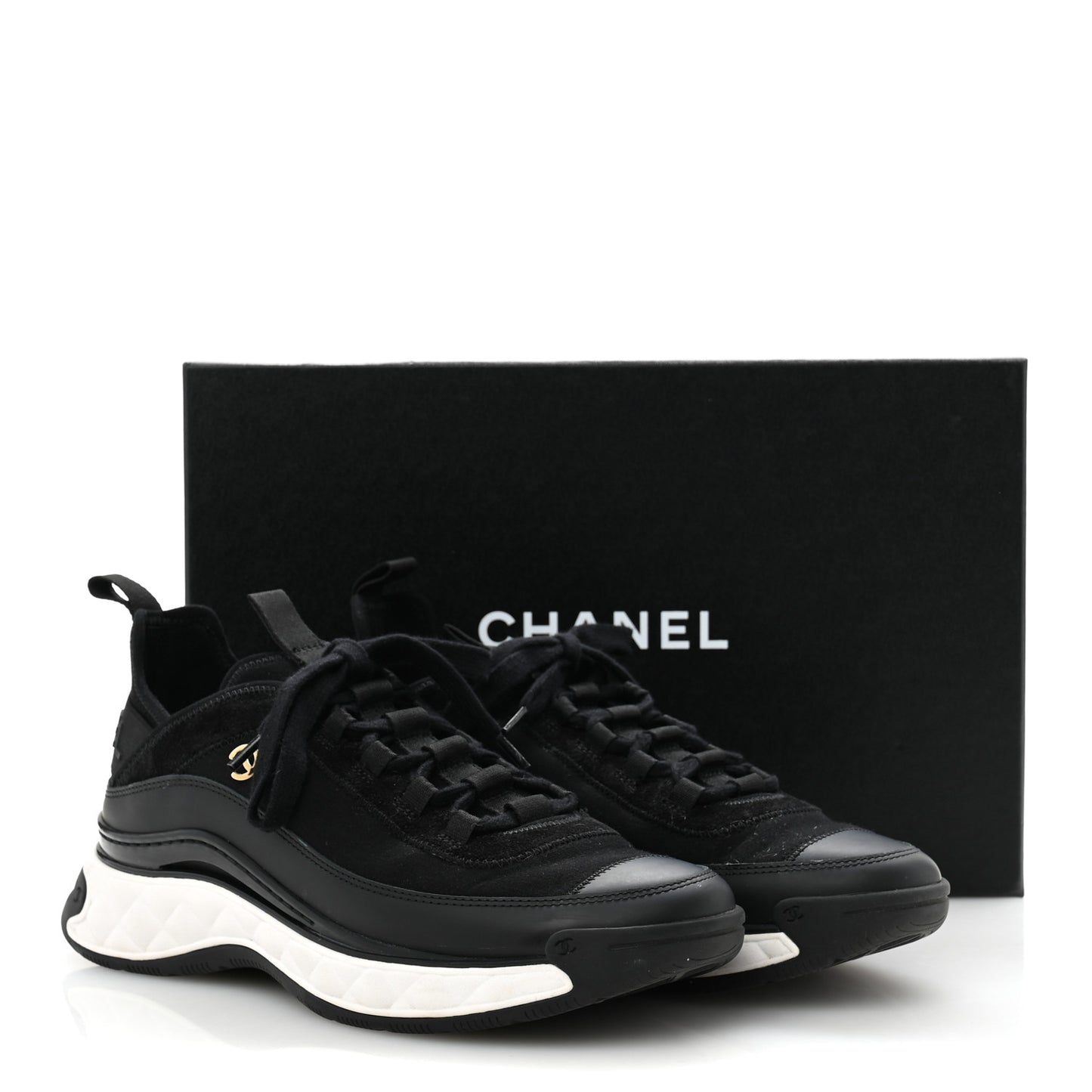 Velvet Calfskin Mixed Fibers CC Sneakers 39.5 Black