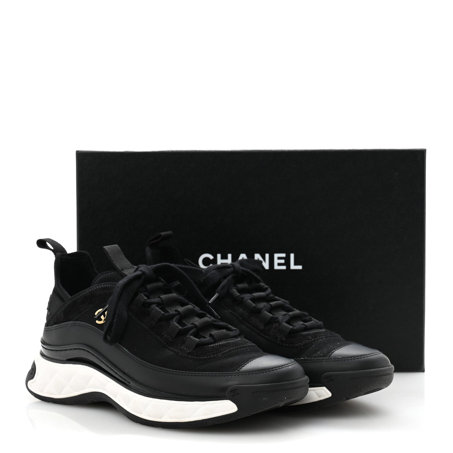 Chanel Velvet Calfskin Mixed Fibers CC Sneakers 39.5 Black 9 of 9