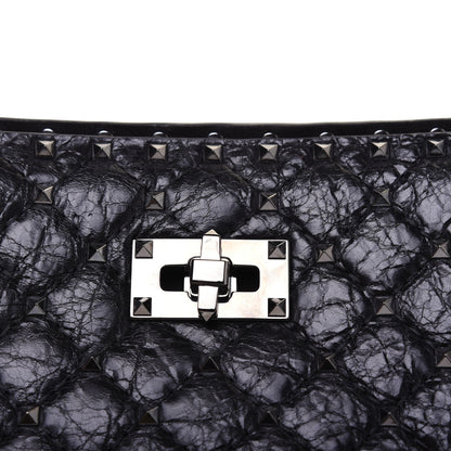 Valentino Garavani Craquele Nappa Rockstud Spike Shoulder Tote Black 14 of 14