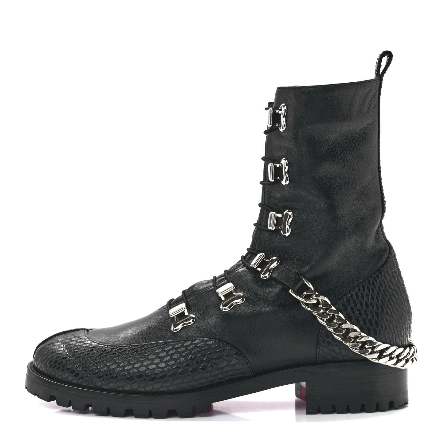 Calfskin Horse Guarda Flat Boots 38 Black Silver