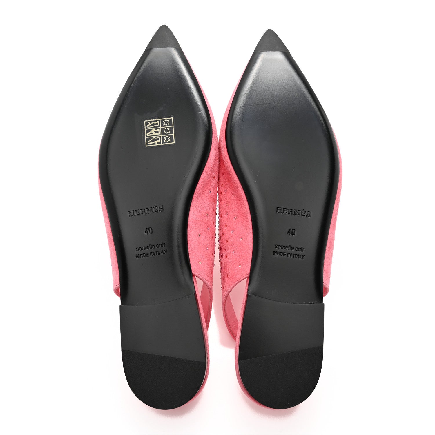 Hermes Suede Goatskin Rhinestone Brillante Ballet Flats 40 Rose Jaipur 6 of 11