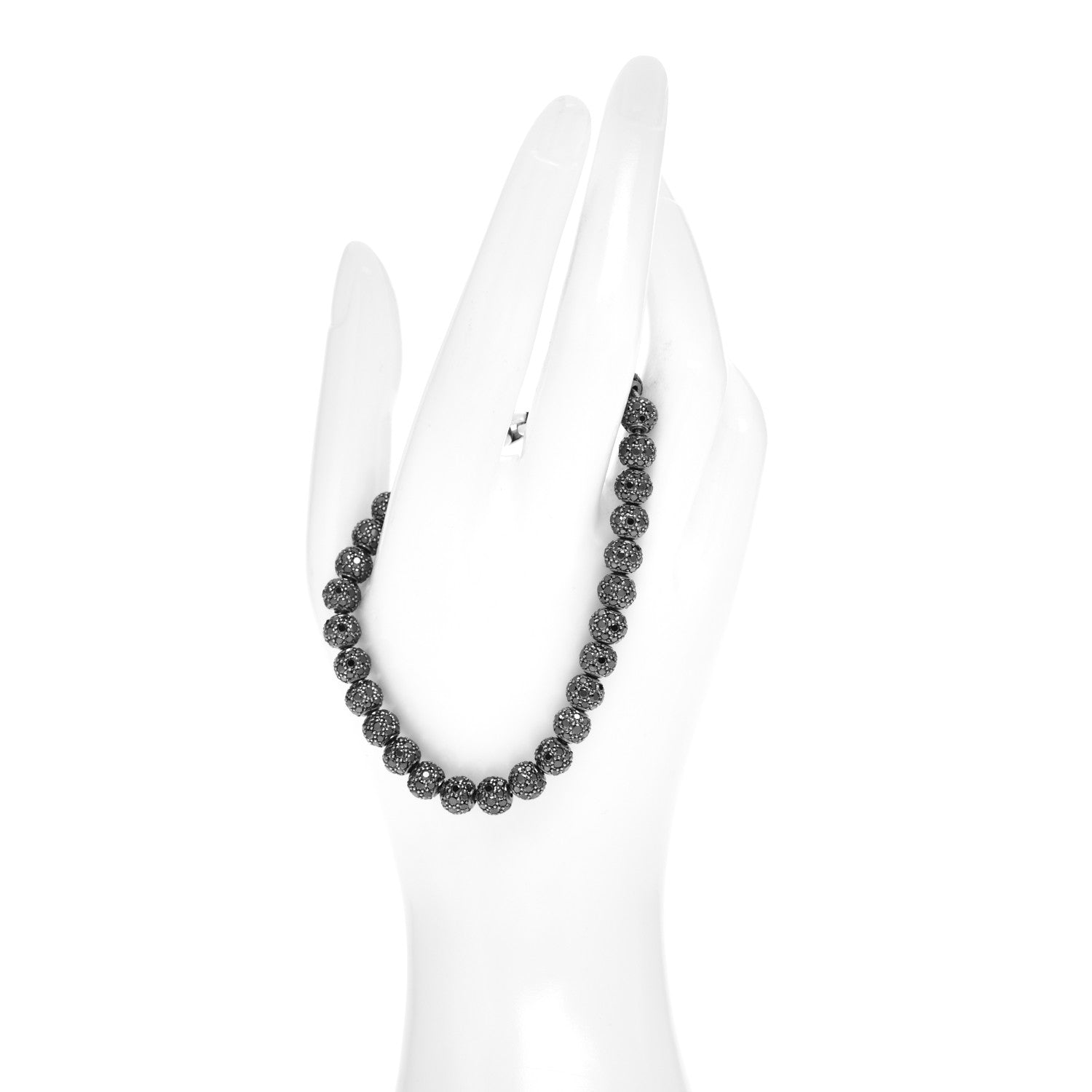 David Yurman Sterling Silver Black Diamond 6mm Spiritual Beads Bracelet M 2 of 4