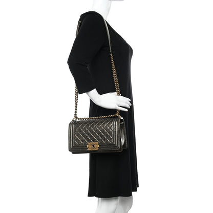 Chanel Cracked Metallic Calfskin Quilted Medium Boy Flap Gold 2 of 10