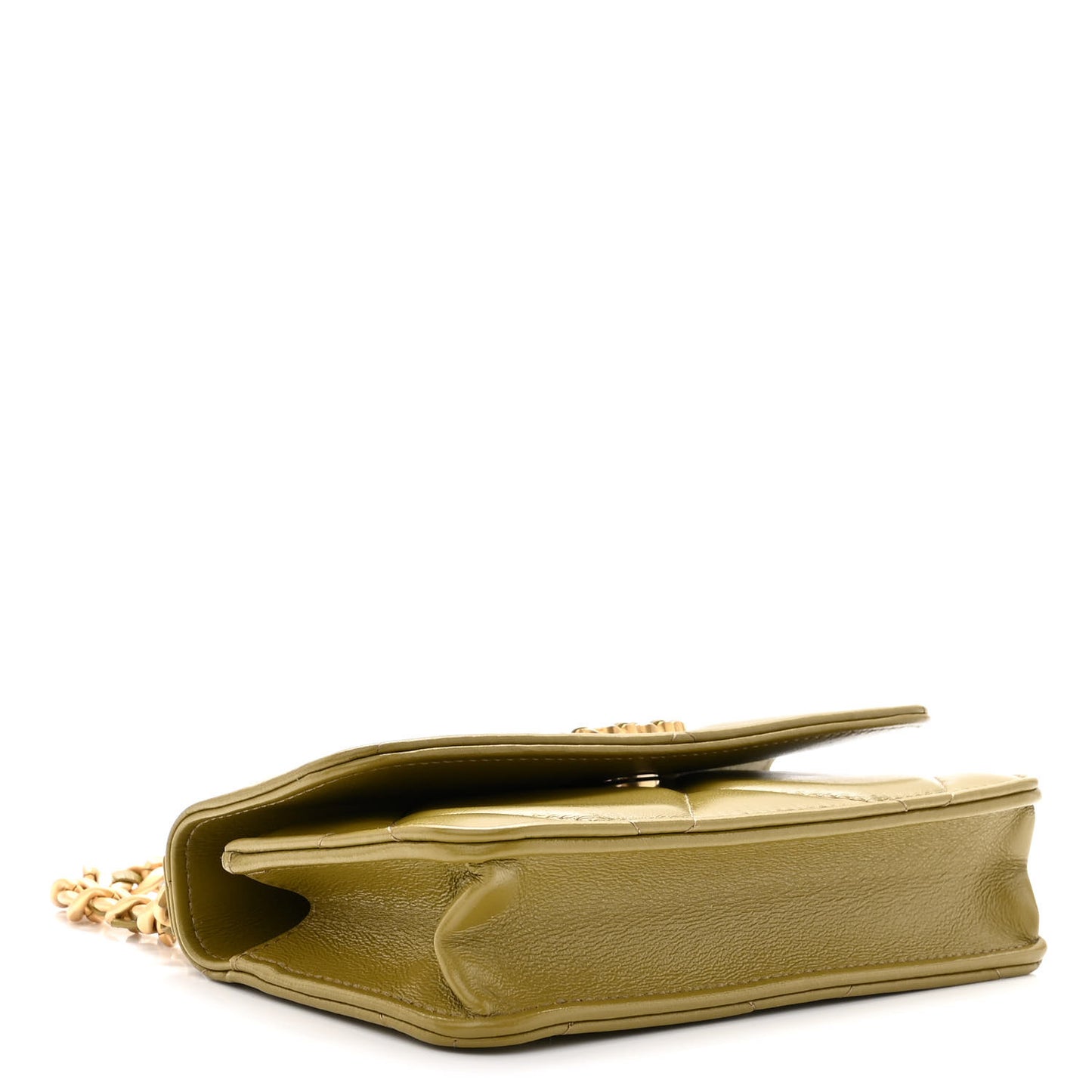 Lambskin Quilted Chanel 19 Flap Phone Holder With Chain Green