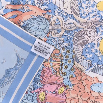 Hermes Vintage Silk Ex Libris Atlantis Scarf 70 Bleu Ciel Rose Jaune 3 of 3