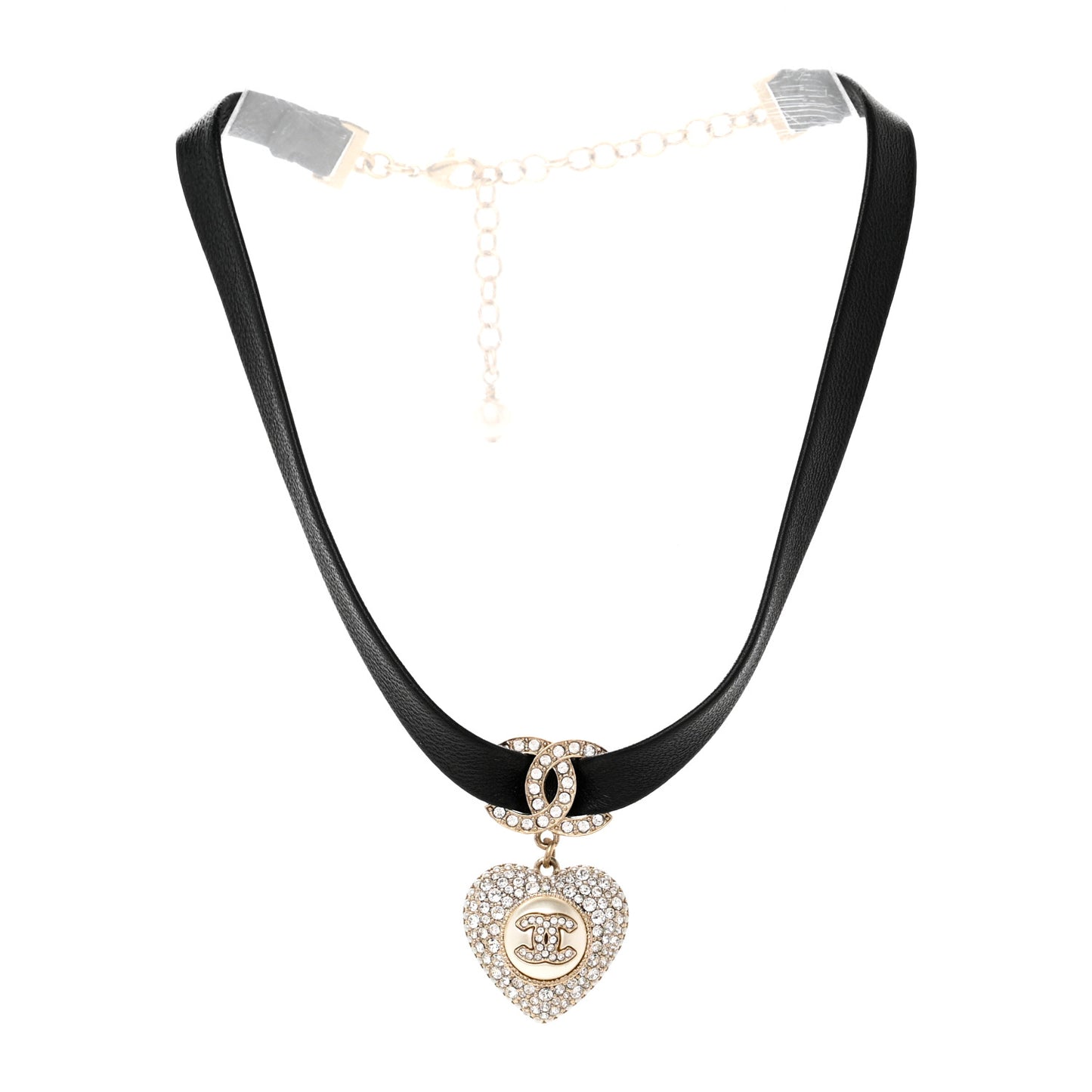 Lambskin Crystal CC Heart Choker Gold Black