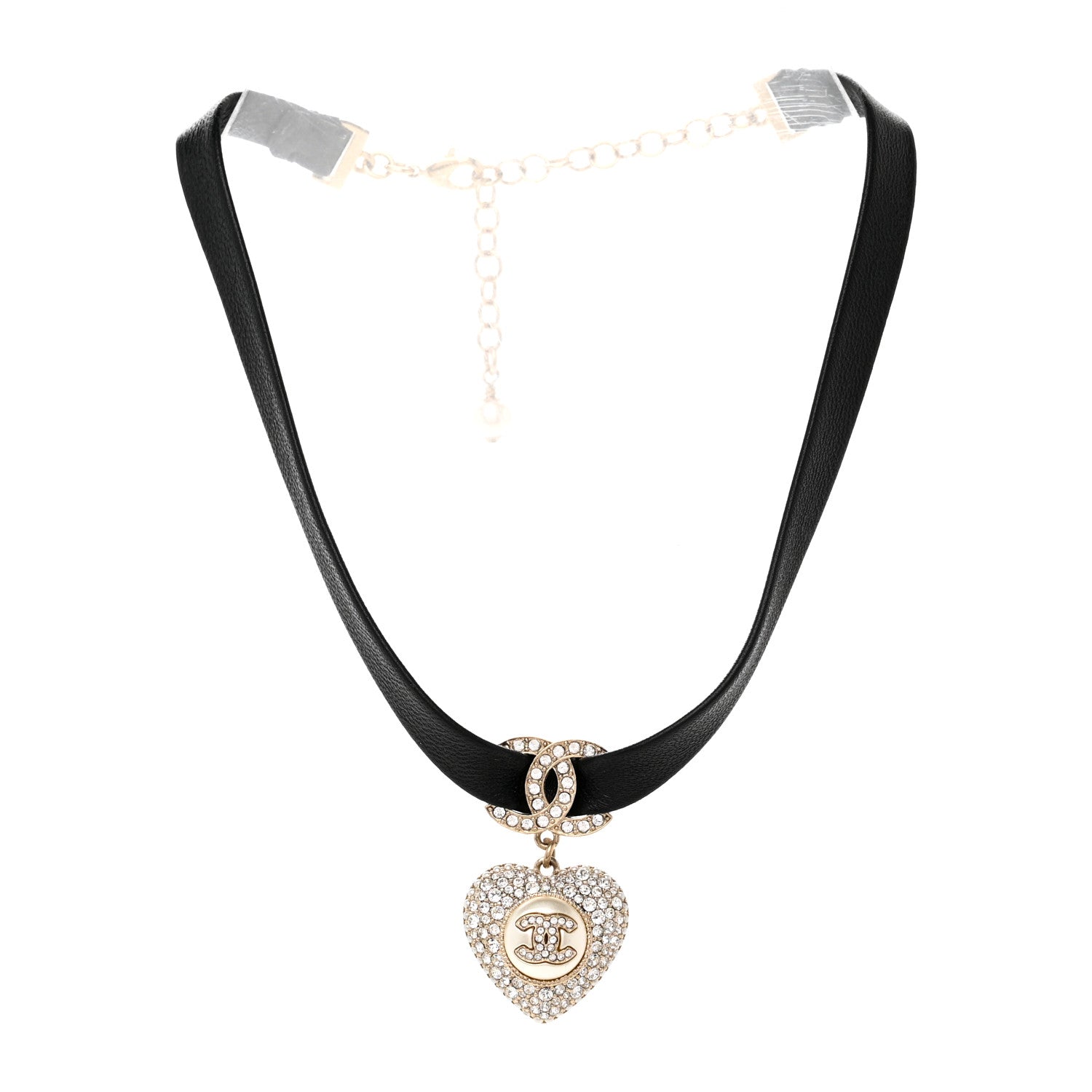 Chanel Lambskin Crystal CC Heart Choker Gold Black 2 of 4