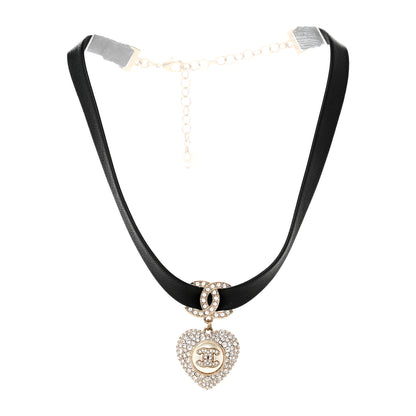 Chanel Lambskin Crystal CC Heart Choker Gold Black 2 of 4