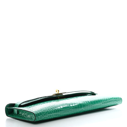 Hermes Shiny Porosus Crocodile Kelly Cut Pochette Vert Jade 4 of 8