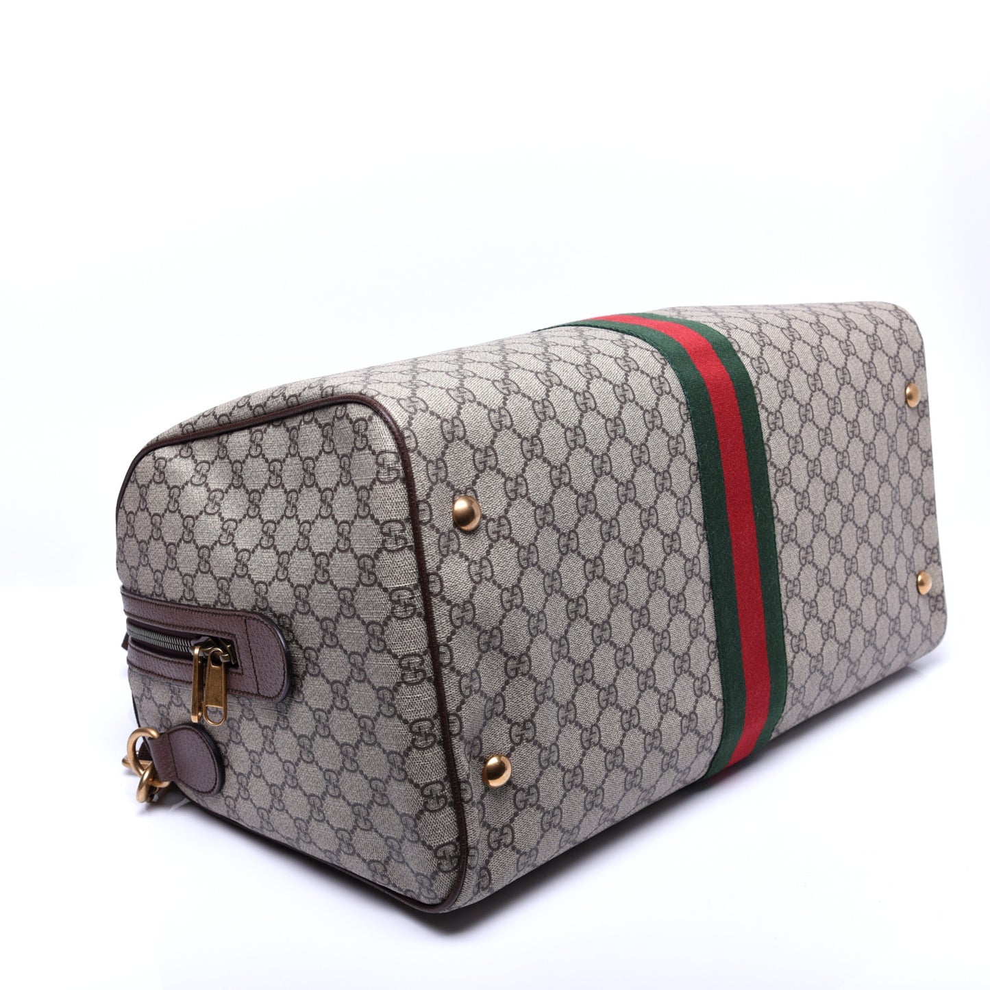 GG Supreme Monogram Textured Dollar Calfskin Web Medium Ophidia Carry-On Duffle Bag Beige Ebony New Acero