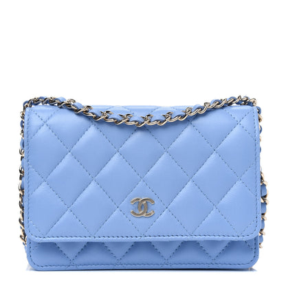 Chanel Lambskin Quilted Mini Wallet On Chain WOC Light Blue 1 of 5