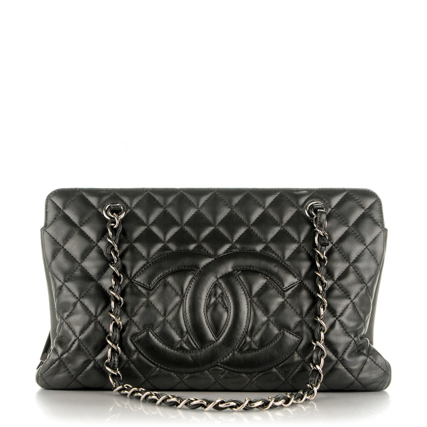 Lambskin Quilted CC Shopping Tote Black