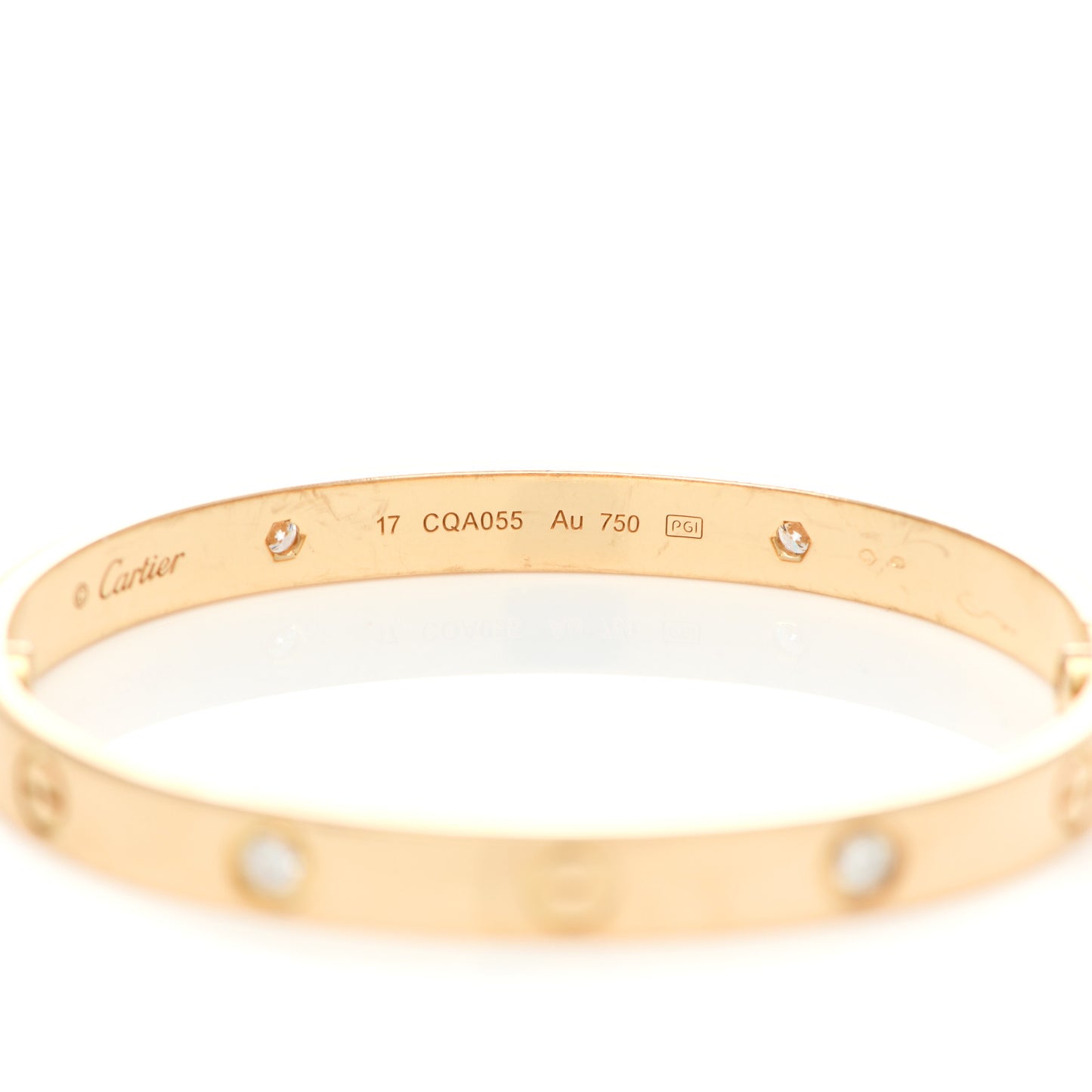 18K Yellow Gold 4 Diamond LOVE Bracelet 17