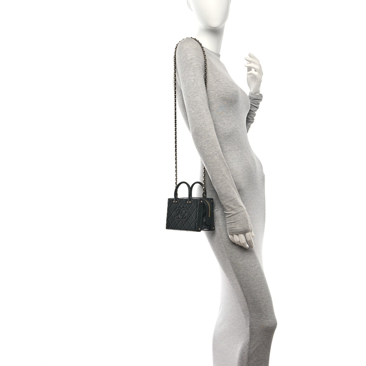 Calfskin Quilted Small Studded Square Vanity Case Black