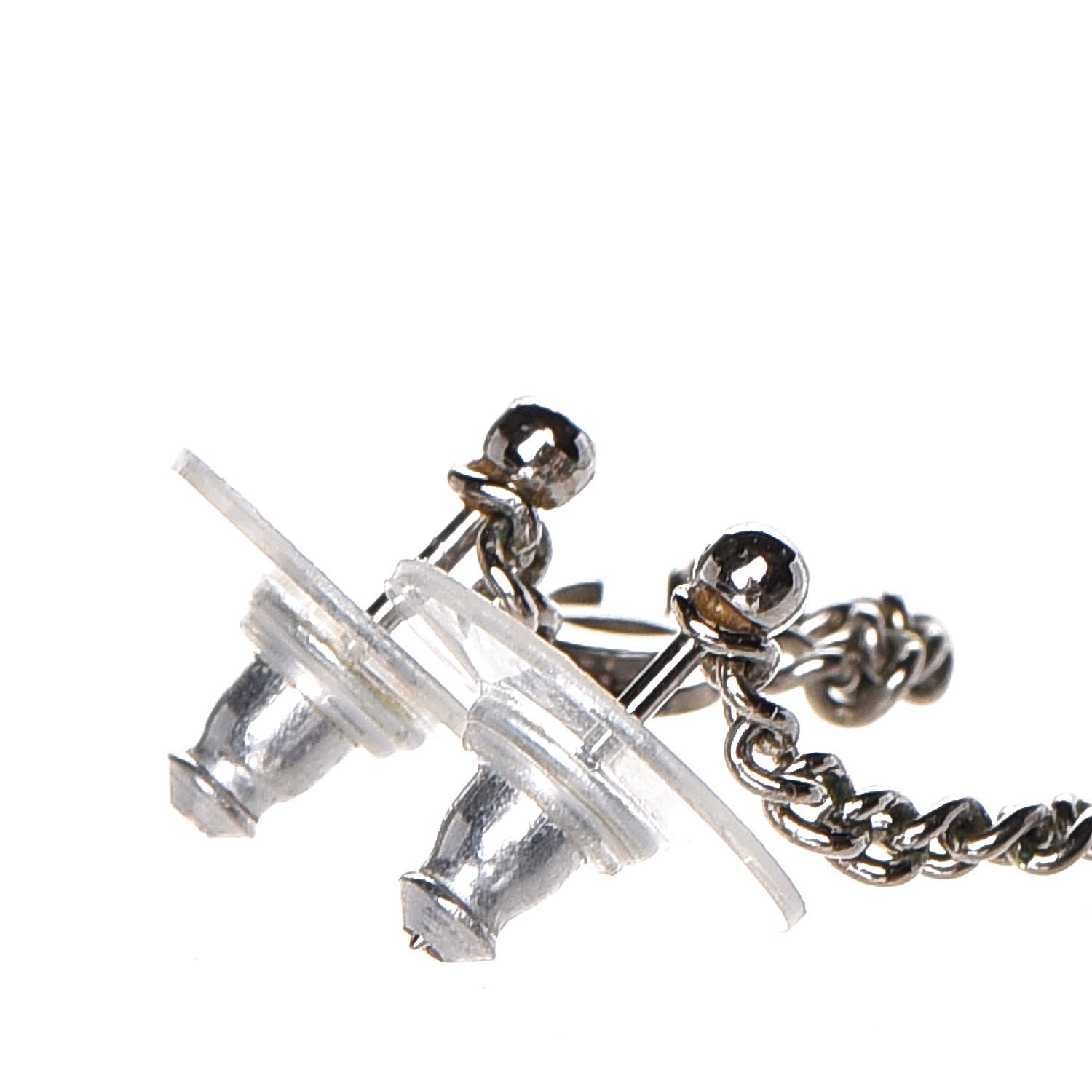 Chanel CC Long Drop Earrings Silver 3 of 5