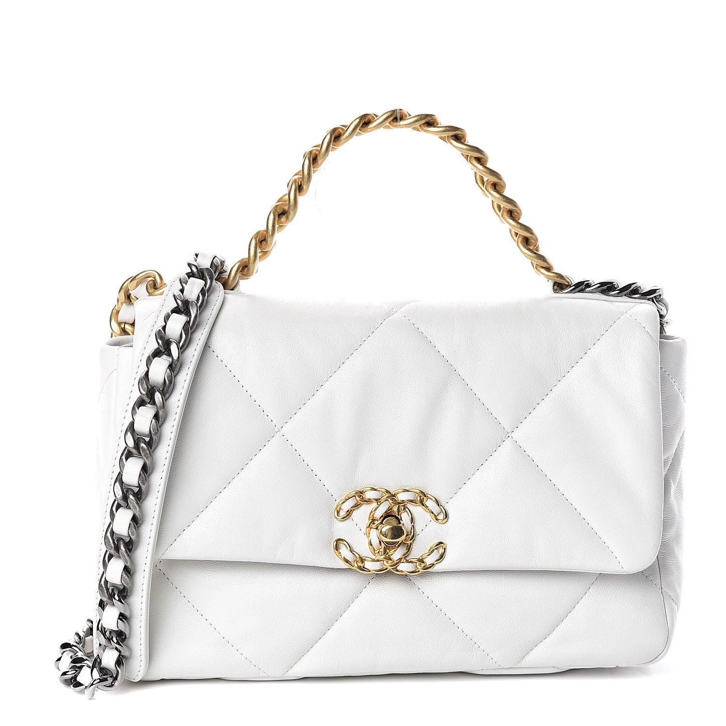 Lambskin Quilted Medium 19 Flap White