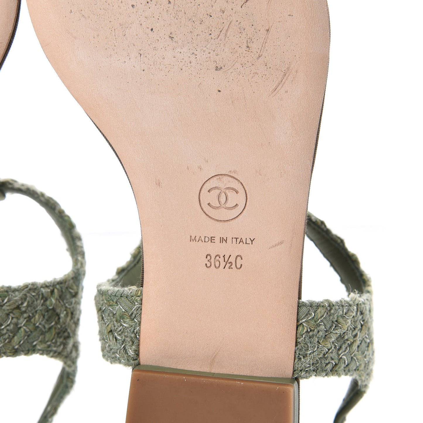 Tweed CC Charm Thong Sandals 36.5 Dark Green