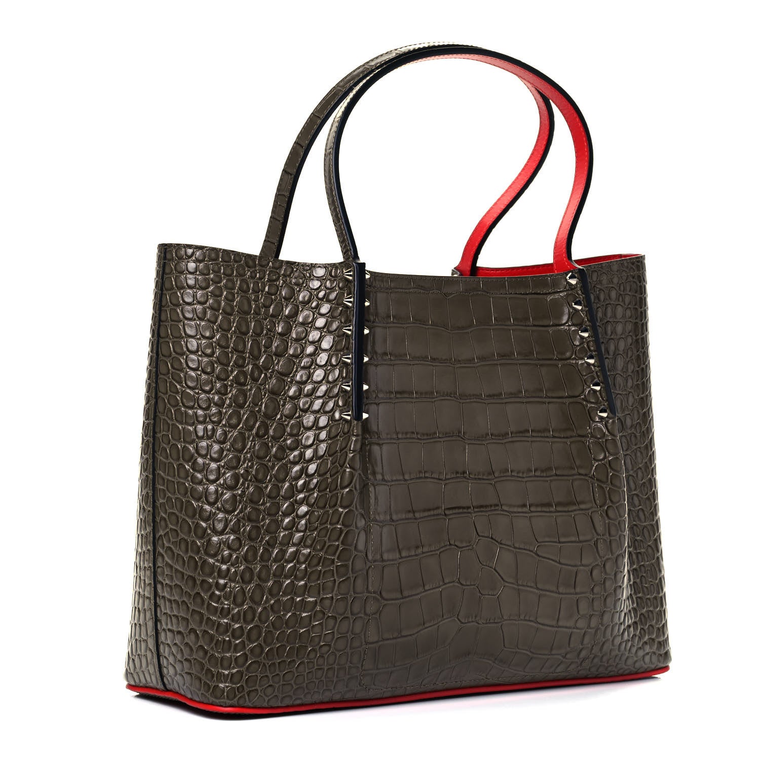 Christian Louboutin Crocodile Embossed Calfskin Spiked Small Cabarock Shopper Tote Silex 2 of 7