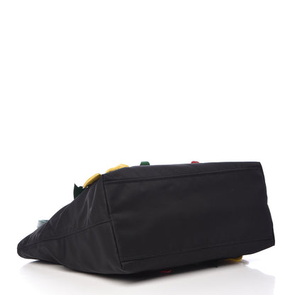 Prada Nylon Tessuto Flower Medium Shopping Tote Bag Black 5 of 12