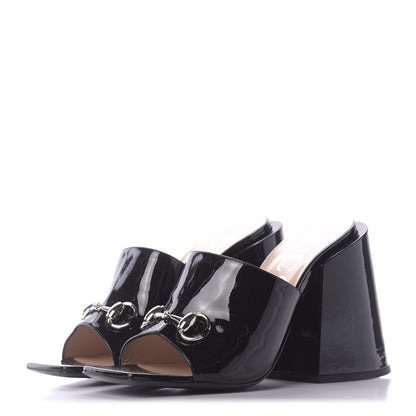 Gucci Patent Lexi Horsebit High-Heel Slide Sandals 40 Black 3 of 11