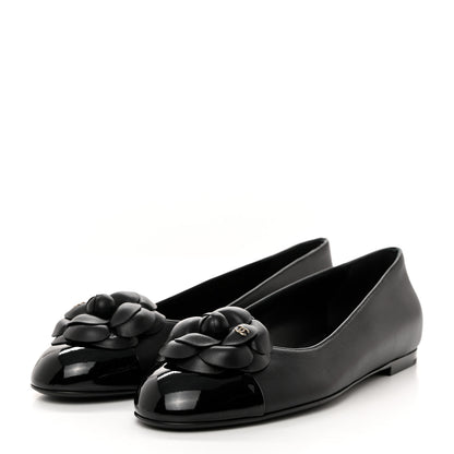 Chanel Lambskin Patent Cap Toe Camellia Ballerina Flats 41 Black 3 of 9