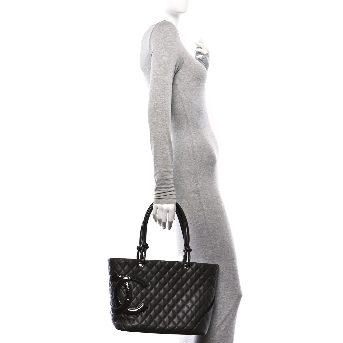 Calfskin Quilted Large Cambon Tote Brown