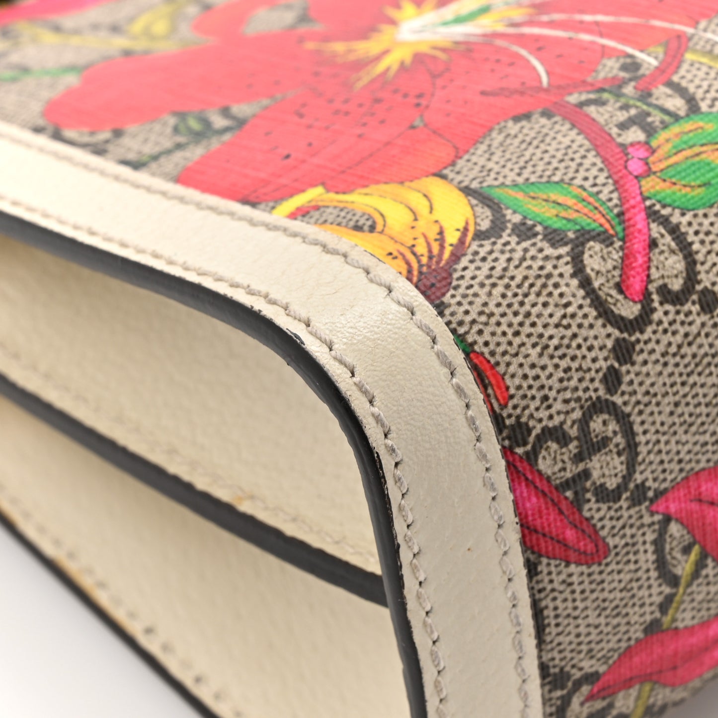 GG Supreme Monogram Flora Web Small Ophidia Chain Shoulder Bag White