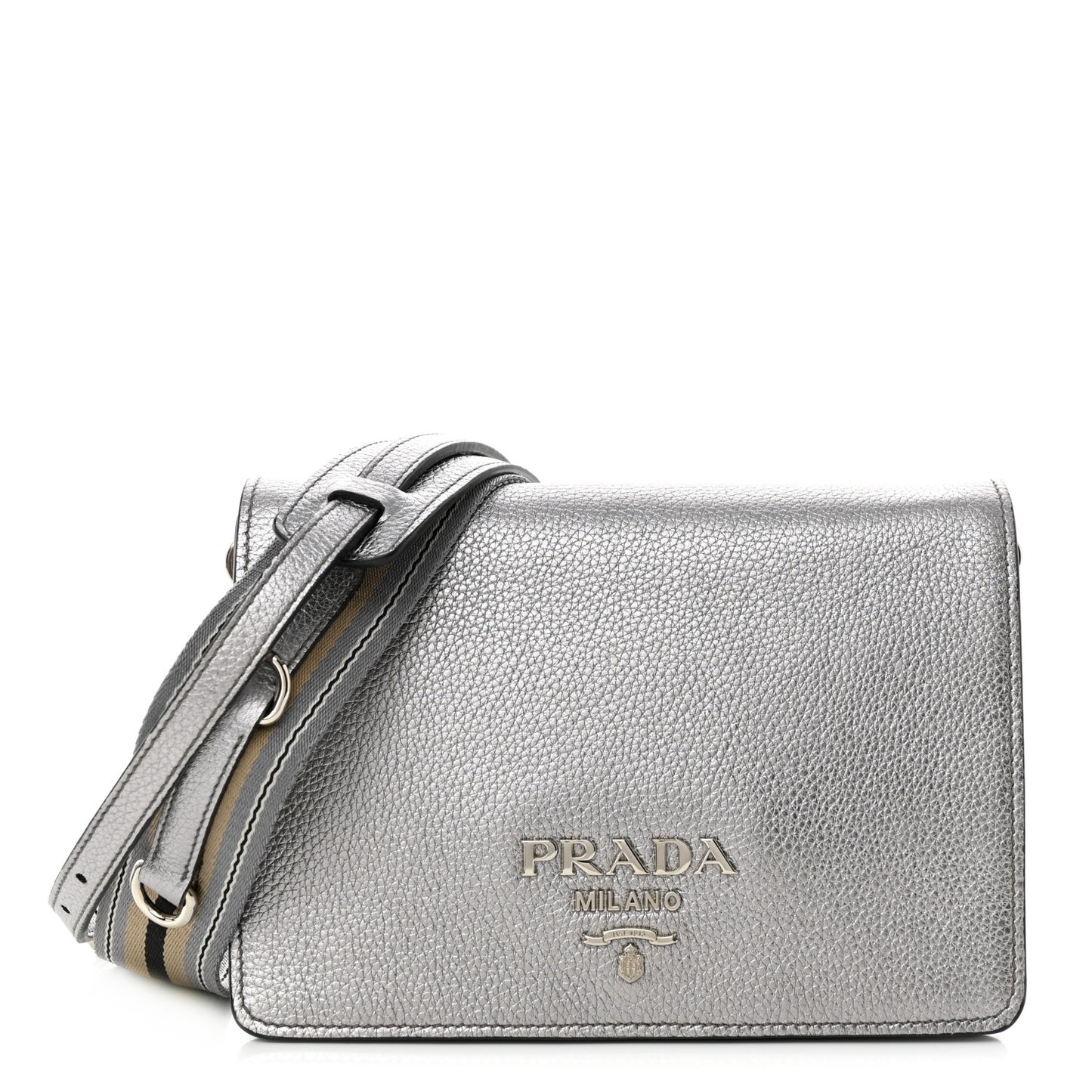 Metallic Vitello Daino Flap Crossbody Cromo
