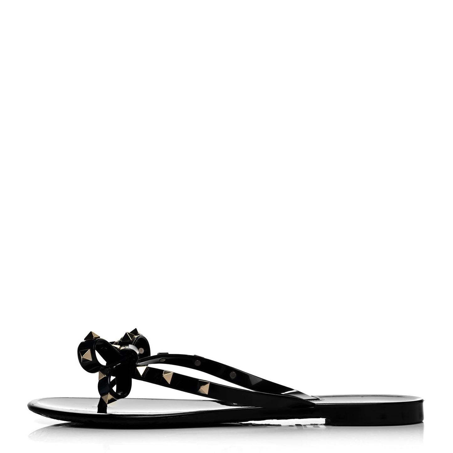 PVC Jelly Rockstud Bow Thong Sandals 40 Black
