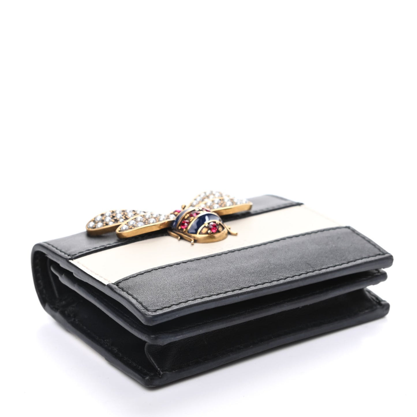 Calfskin Queen Margaret Card Case Wallet Black Mystic White