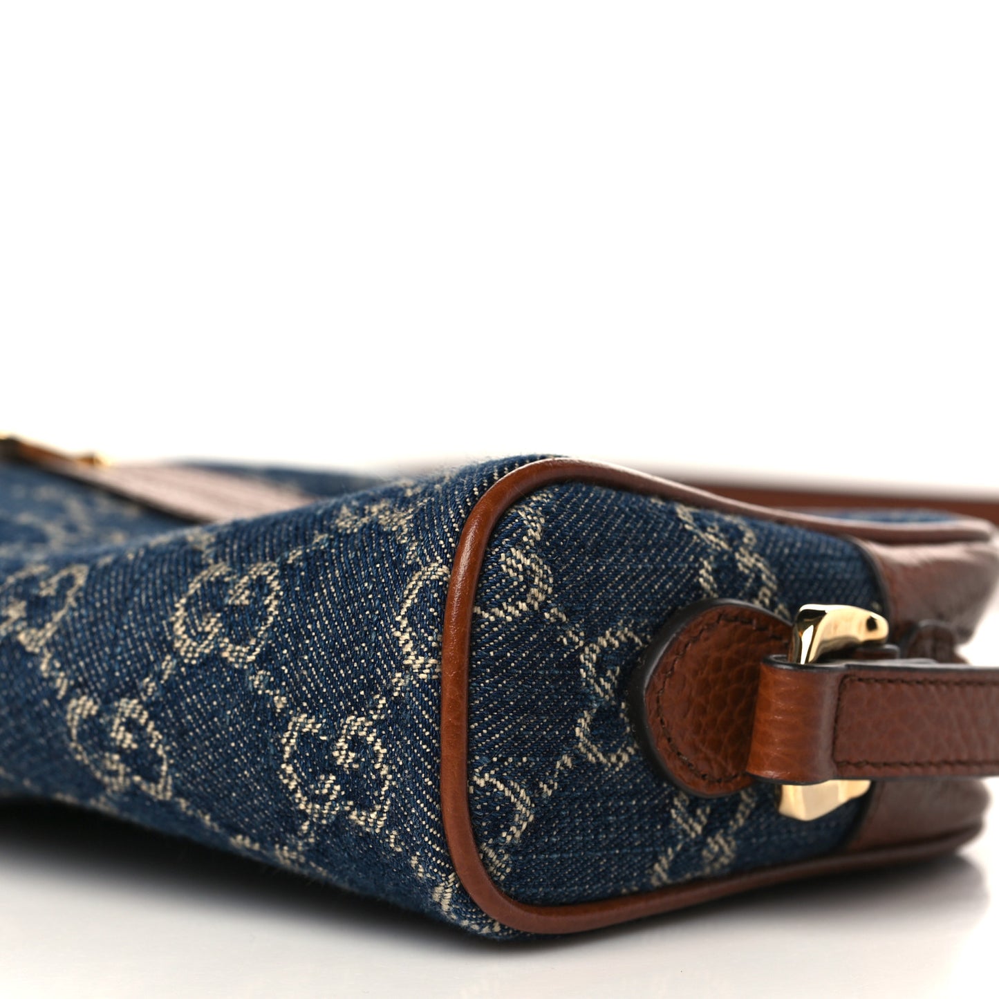 New Denim GG Monogram Dollar Calfskin Mini Ophidia Shoulder Bag Blue Tea Cuir Epilog